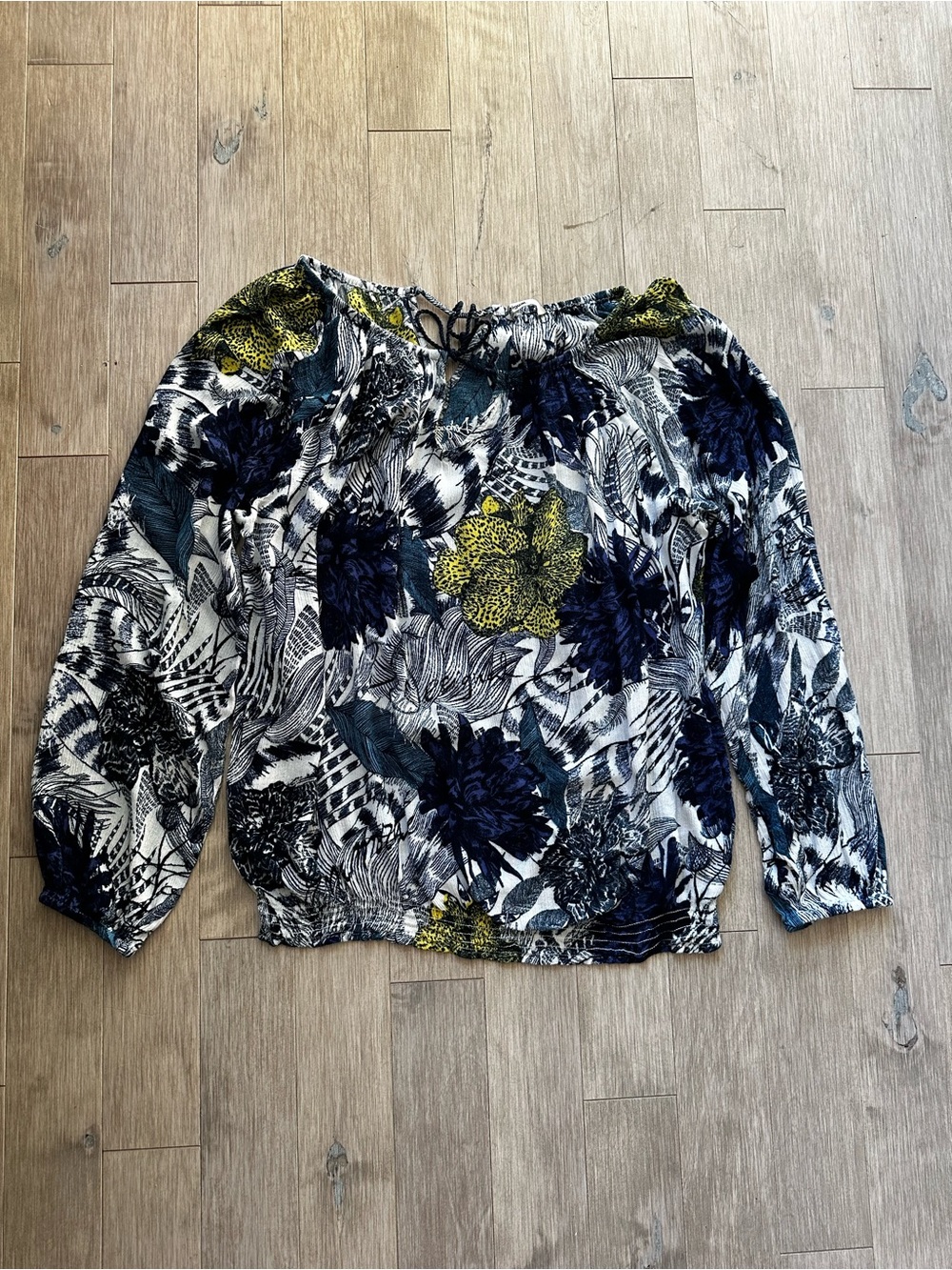 Desigual Floral‎ Tropical Boho Navy, Yellow & White Top Blouse Size XL